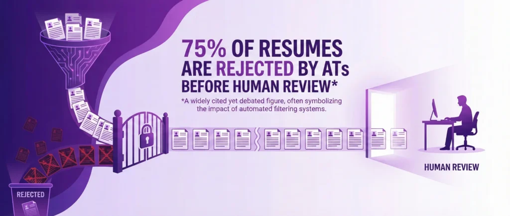 Statistics showing 75% of resumes rejected by ATS before human review