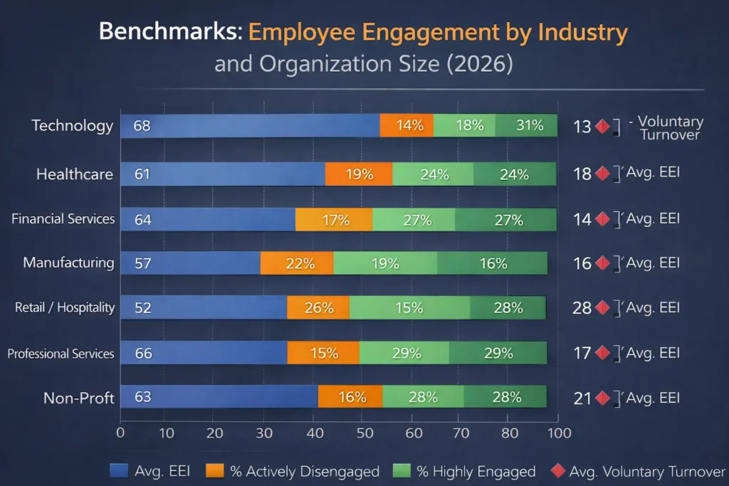 Benchmarks Employee Engagement by Industry and Organization Size (2026)